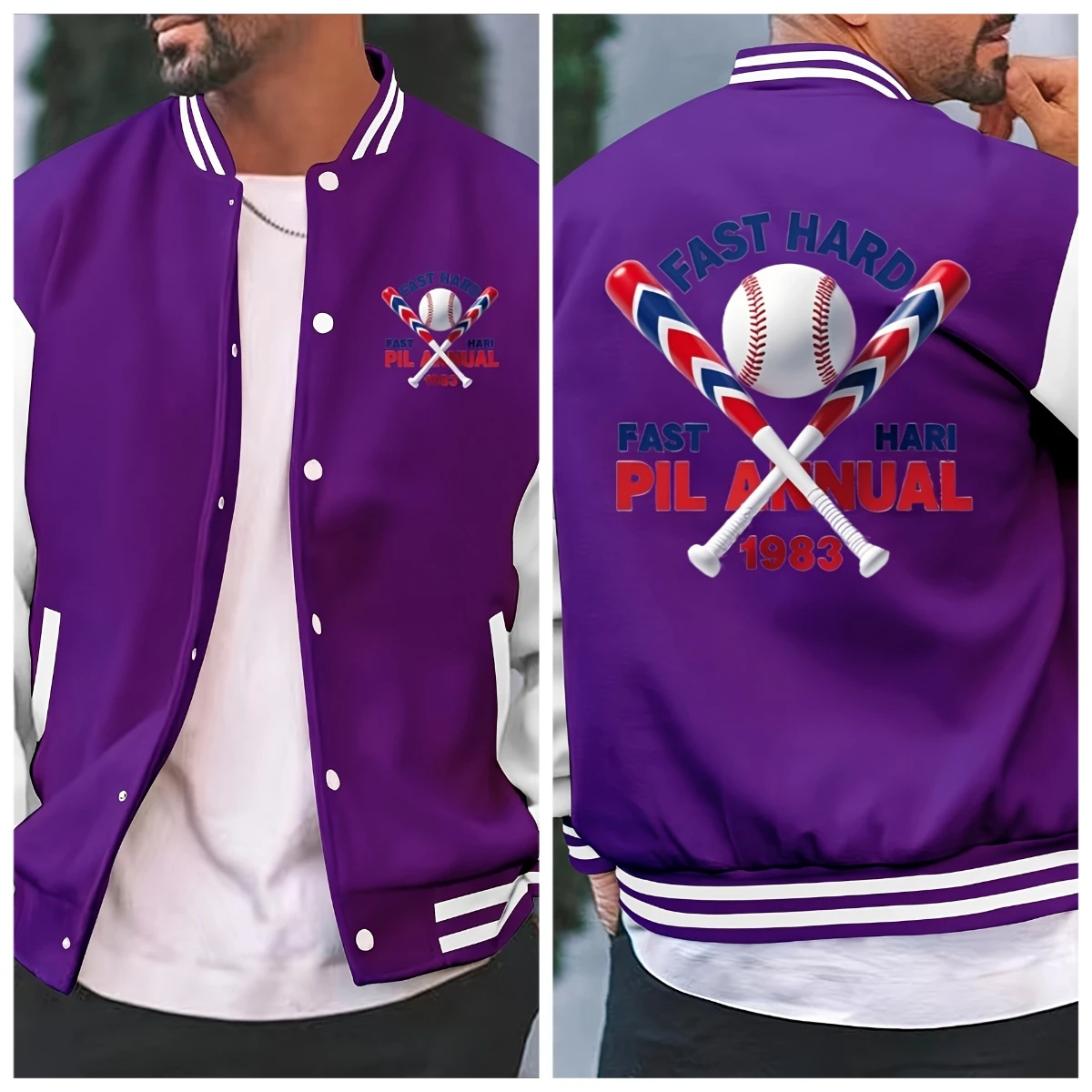 

Men's College Style Jacket Baseball Printed Baseball Jacket Spring and Autumn Versatile Loose Jacket for Couples