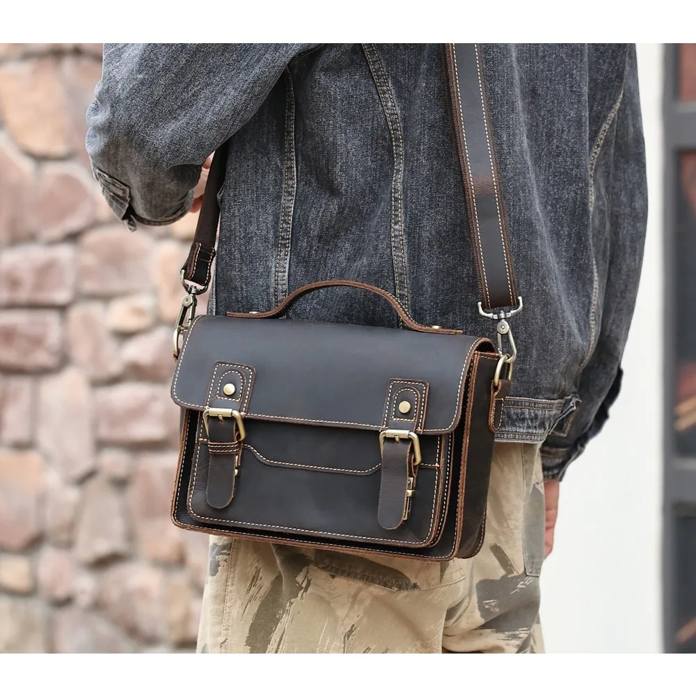 

Leather Men's Crossbody Bag, Versatile and Simple Retro Large Capacity Horizontalshoulderhigh-fashion Simple Multifunctional Bag