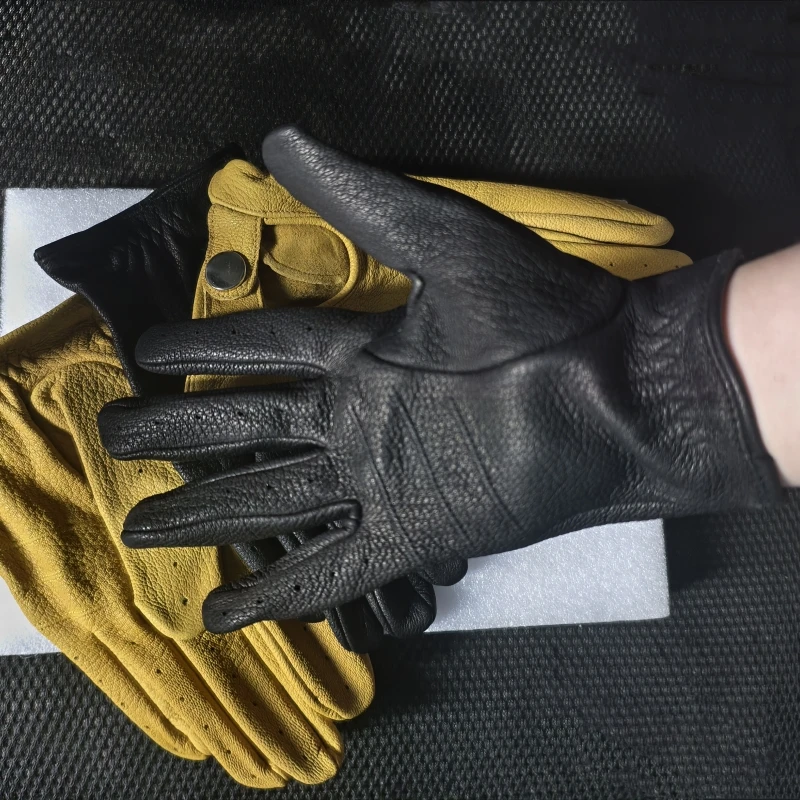 

Comfortable Fall-resistant Men's Genuine Leather Non-Touch Motorcycle Riding Cycling Gloves Retro Street Outdoor Moto Gloves