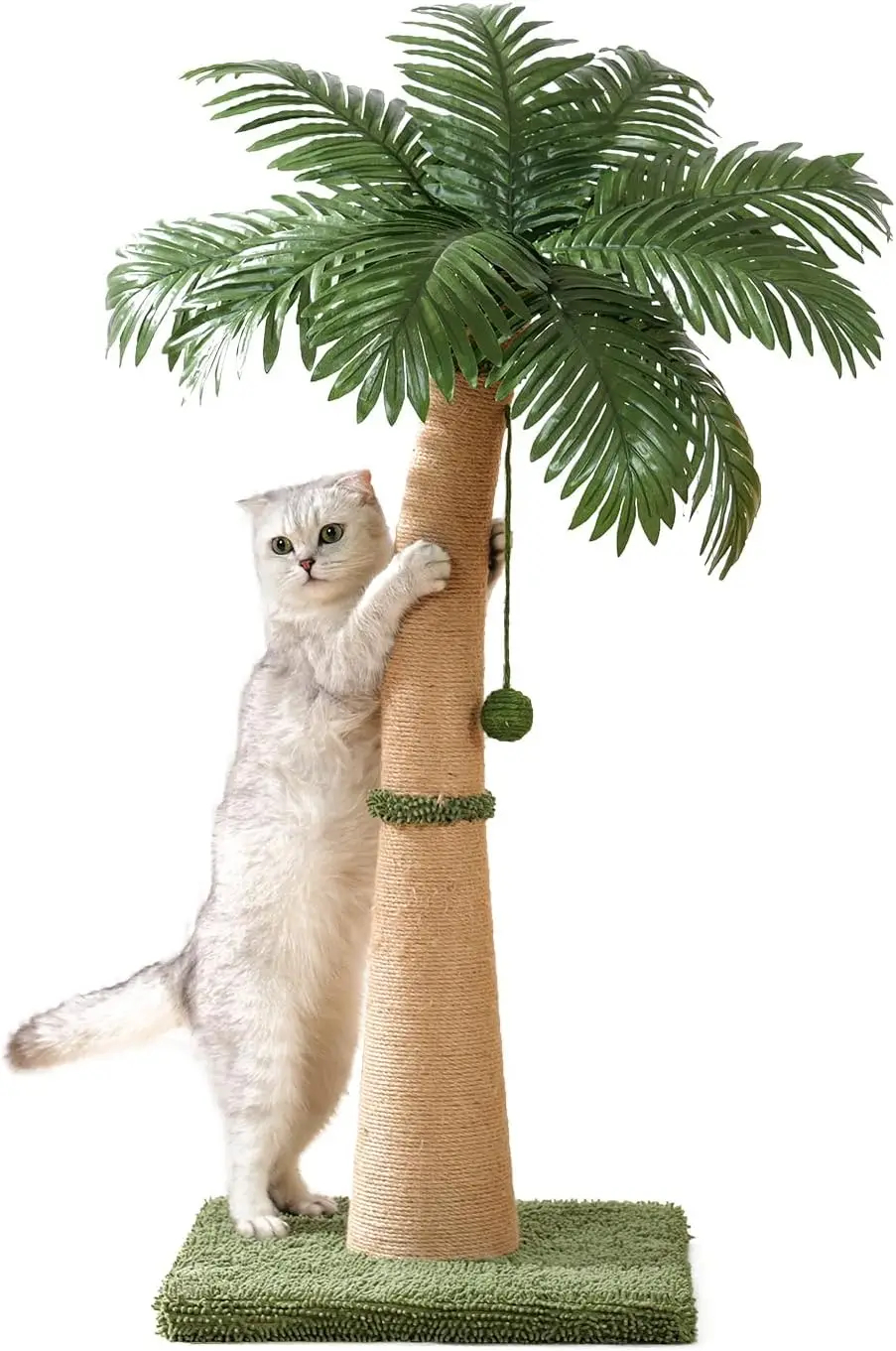 

40'' Tall Cat Scratching Post Cat Tree, Curved Design Cat Scratcher Post with 3 Interactive Balls, Natural Sisal Rope Ca
