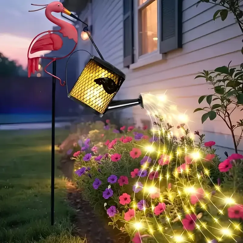Solar Flamingo Watering Can Light Outdoor Solar Lawn Lamp Hanging LED Waterproof Solar Kettle Lamp for Garden Yard Pathway Decor