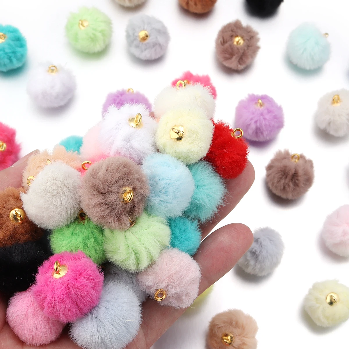 20/40pcs Imitation Rabbit Fur Pompom Pendant Plush Fur Covered Ball Beads For DIY Jewelry Making Necklace Bracelets Earrings