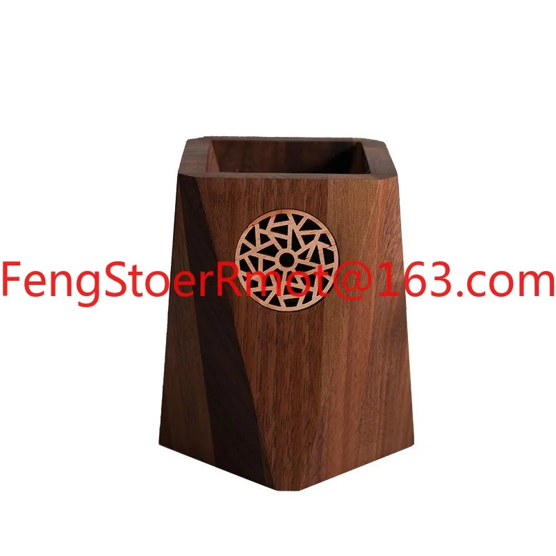 

Nordic Black Walnut Wood Desktop Pencil Holder Polygonal Pen Container Office Decoration