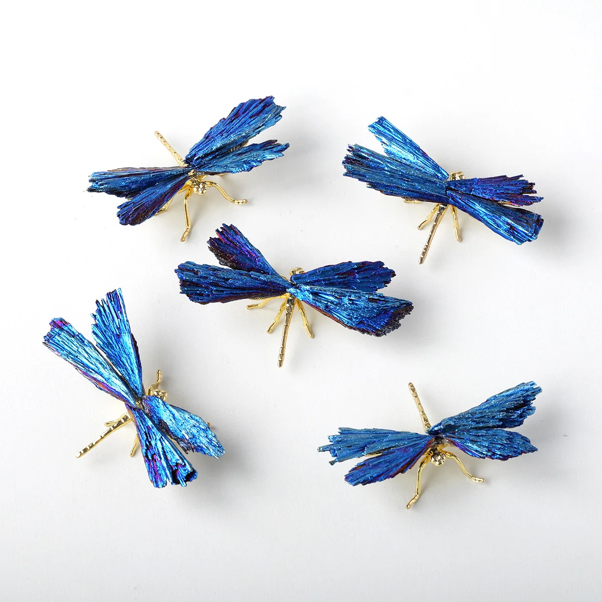 1 Pieza de Adorno de Libélula de Pluma de Turmalina Negra con Aura de Cristal Natural, Libélula de Pluma Azul, Artesanía de Cristal, Regalo Festivo