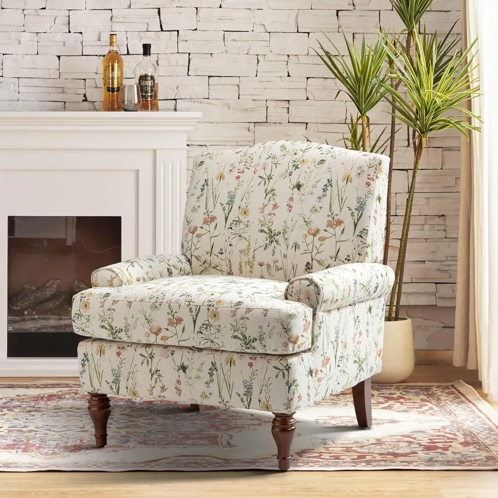 

Home Accent Chair with Solid Legs & Removable Cushion, Floral Comfy Upholstered Armchair, Leisure Single Sofa Chair