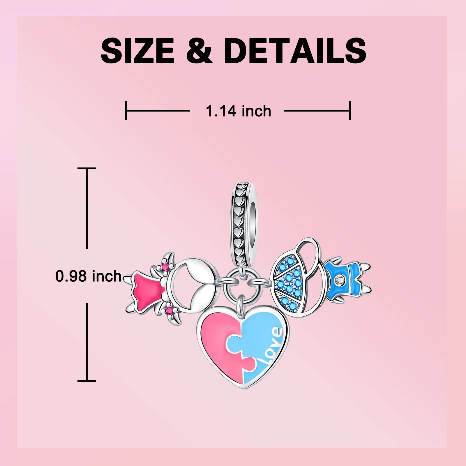 925 فضة Charms للنساء ، DIY بها بنفسك مجوهرات هدية ، قلادة ملونة ، تناسب الأصلي باندورا أساور ، الفتيان والفتيات ، الحب