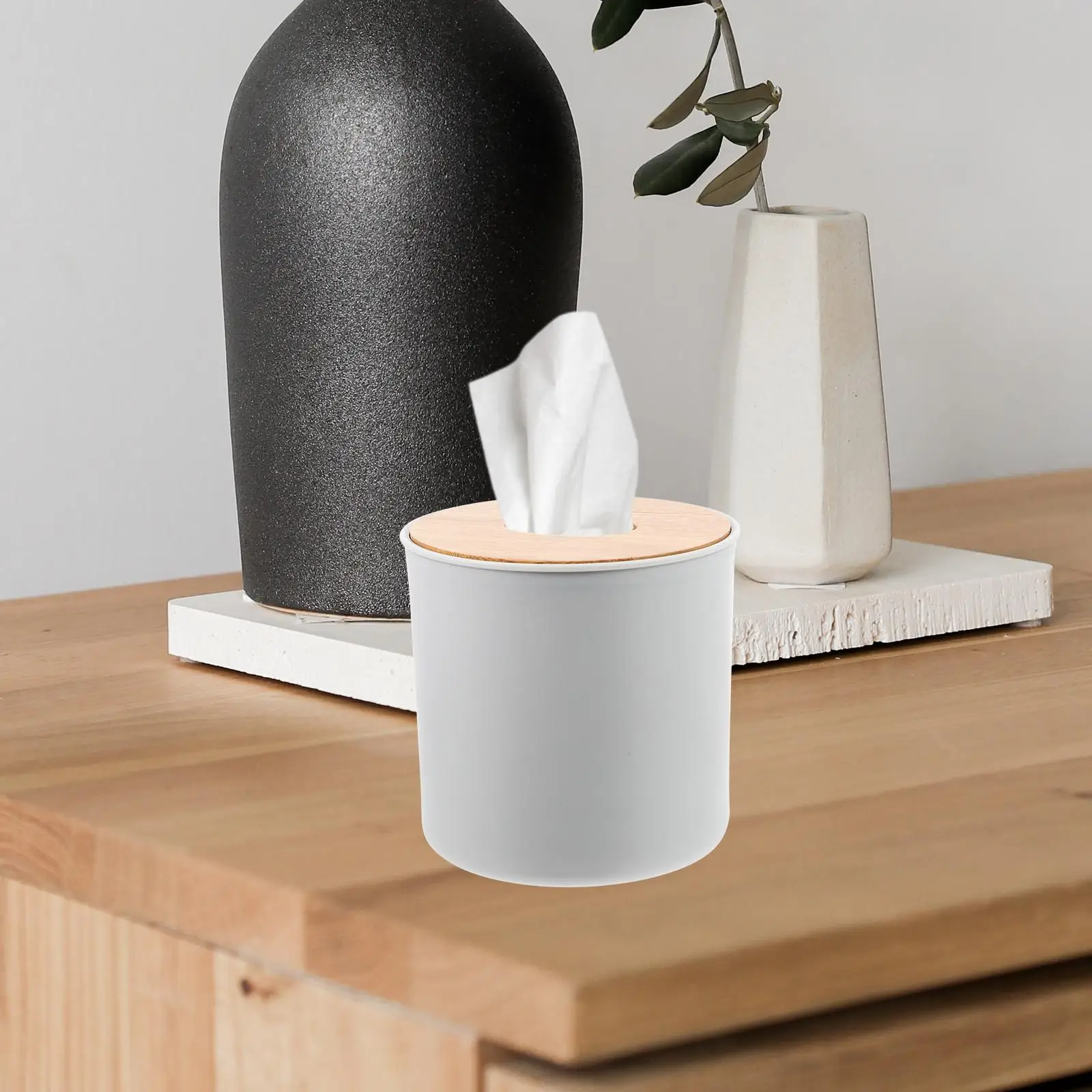 

Wooden Cover Tissue Box Holders for Bathrooms Countertop Paper Towel Storage Organizer Towels Round with