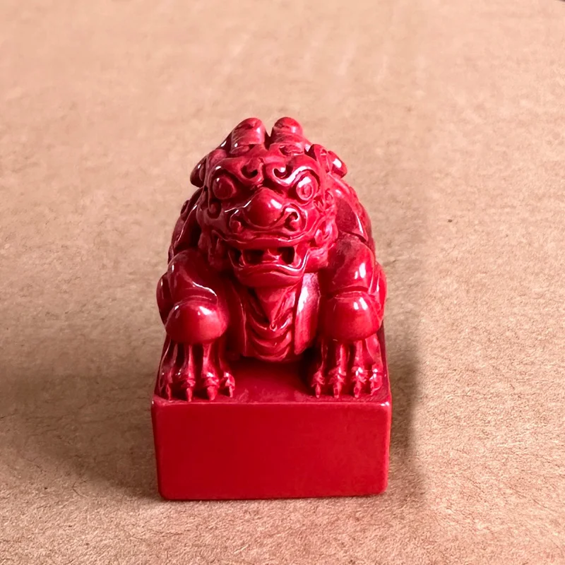 Original Red Vermilion Sand Lion Beast Seal Mini Pixiu Qilin Handmade Customized Engraving Pendulum