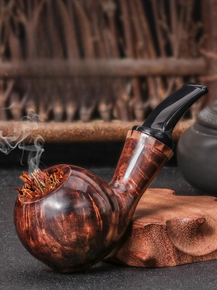 Briar Wooden Tobacco Pipe Blowfish Tomato Wide Mortise Space Bent Stem Large Size
