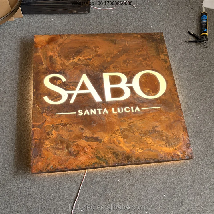 Outdoor Advertising Waterproof Led Electronic Sign Custom Rusty Metal Signage 3D Vintage Logo Light Box Sign