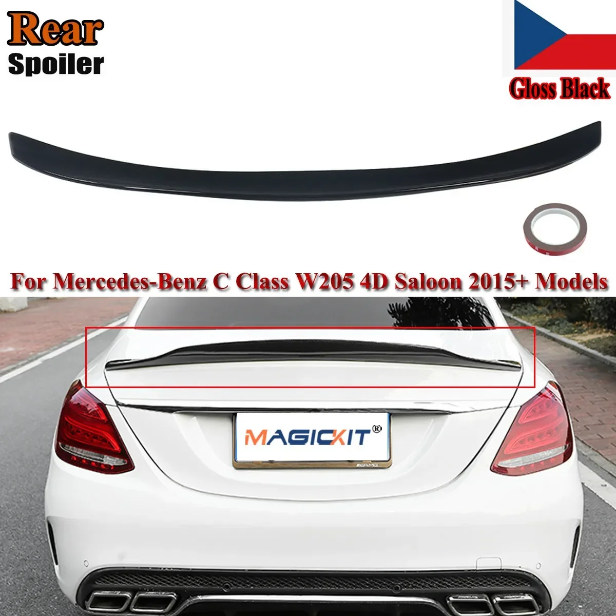 

Задний спойлер MagicKit для Mercedes C Class W205 седан 2015-19 PSM, глянцевый черный