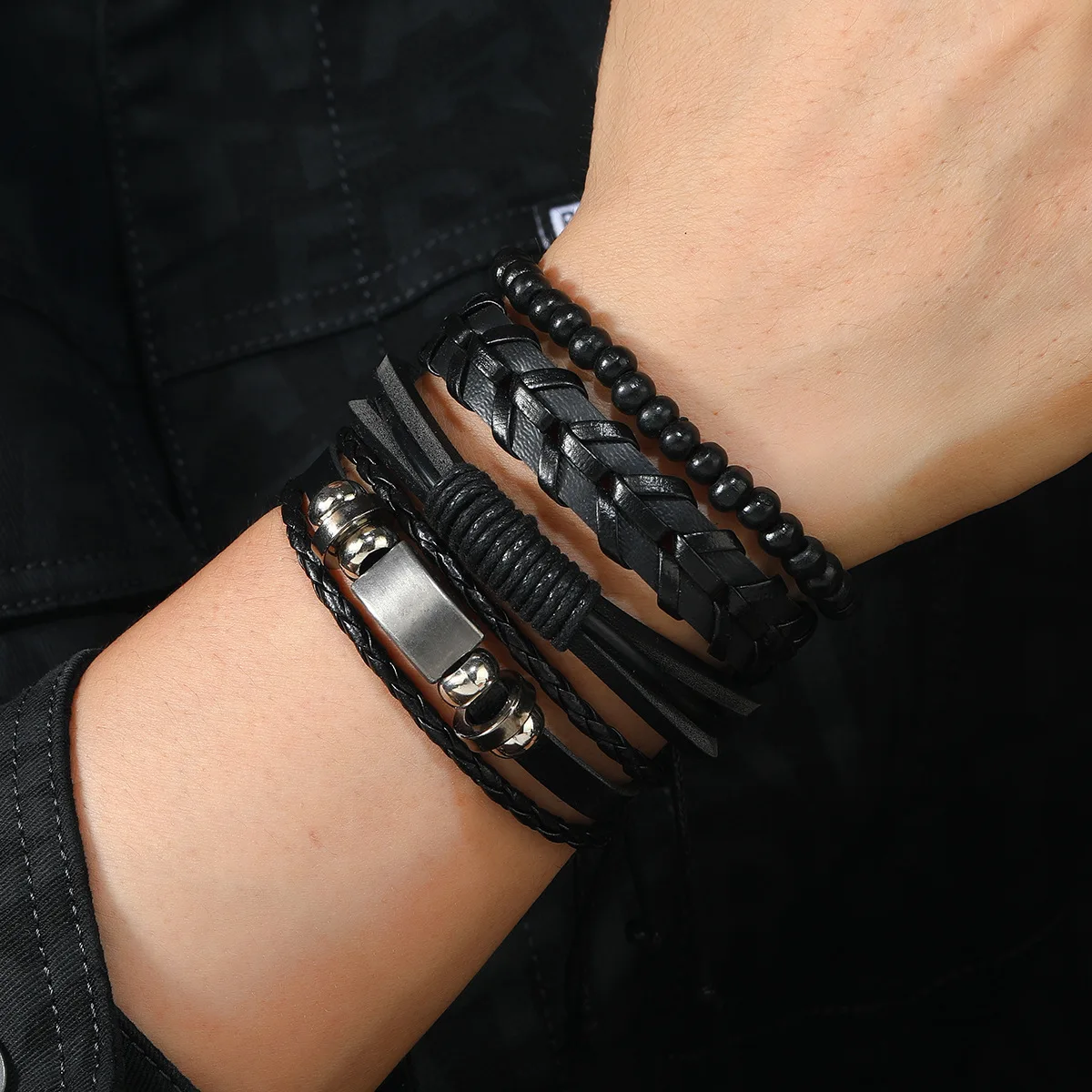 Bracelet For Men New Style Leather Beaded Bracelet, Handmade Multi-Layer Diy Braided Leather Bracelet Set Combination