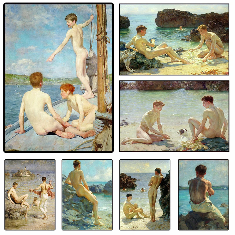 Винтажная картина для мальчиков, Обнаженная, Генри Скотт туксе, фотография на холсте, Настенная картина для гостиной, Декор, подарок