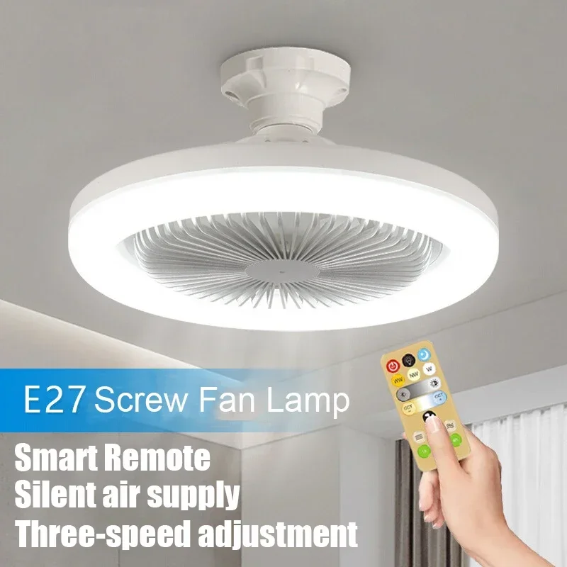 2025 NEW LED Ceiling Fan with Light and Remote Universal AC85V-265V E27 LED Bulb Ceiling Lamp 2 in 1 Creative Lighting Fan Lamp