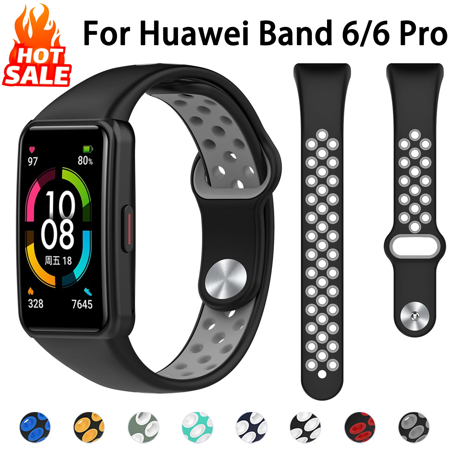 Silikonarmband für Huawei Band 6/6 Pro Smartwatch Ersatzarmband Atmungsaktives Sportarmband Honor Band 6 Series Armband