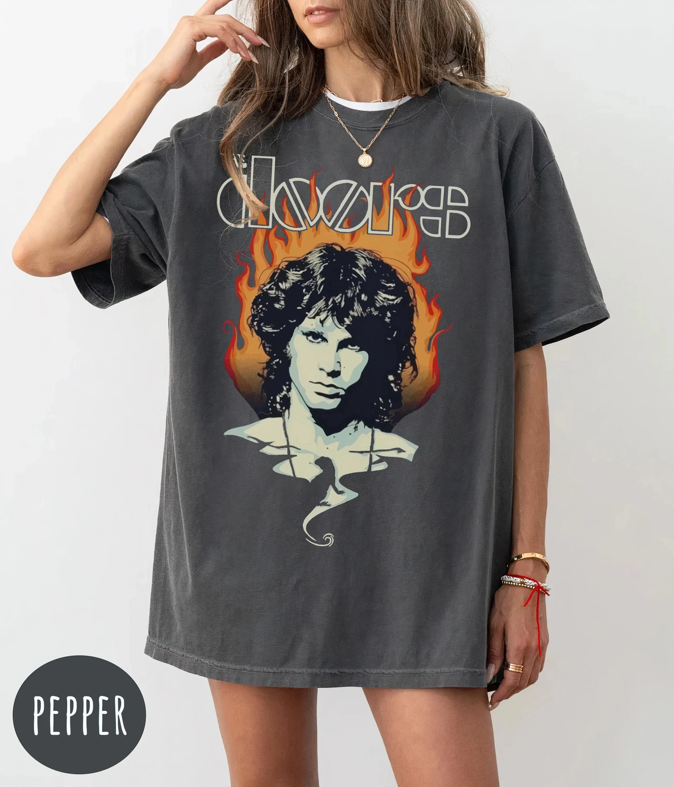 

Женская летняя футболка больших размеров в винтажном стиле The Doors, хлопковая, дышащая, стильная, универсальная, в уличном стиле, оверсайз
