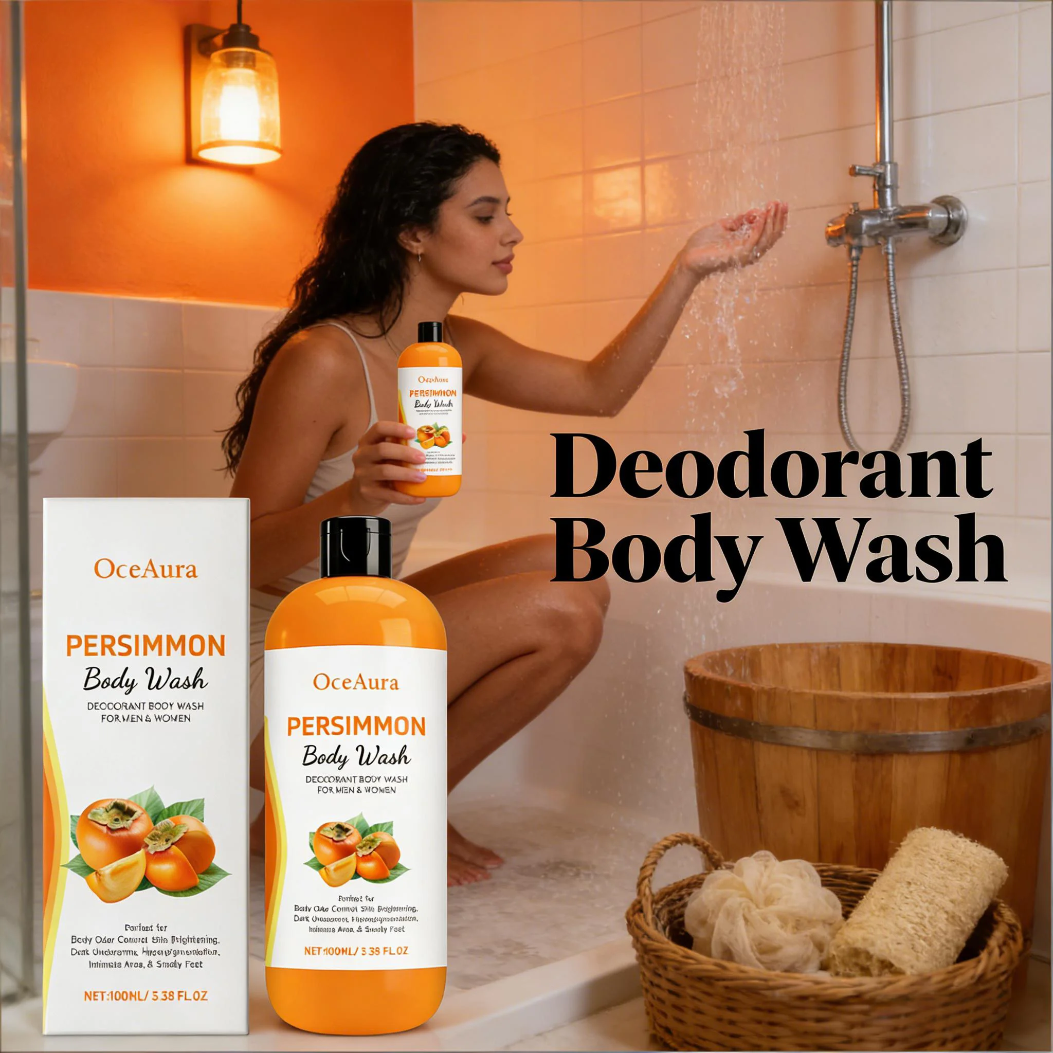 Persimmon Body Wash Man Sweat Odor Removal Gently Clean Dirt Grease Anti Drying Brighten Dark Skin Exfoliating Body Shower Gel