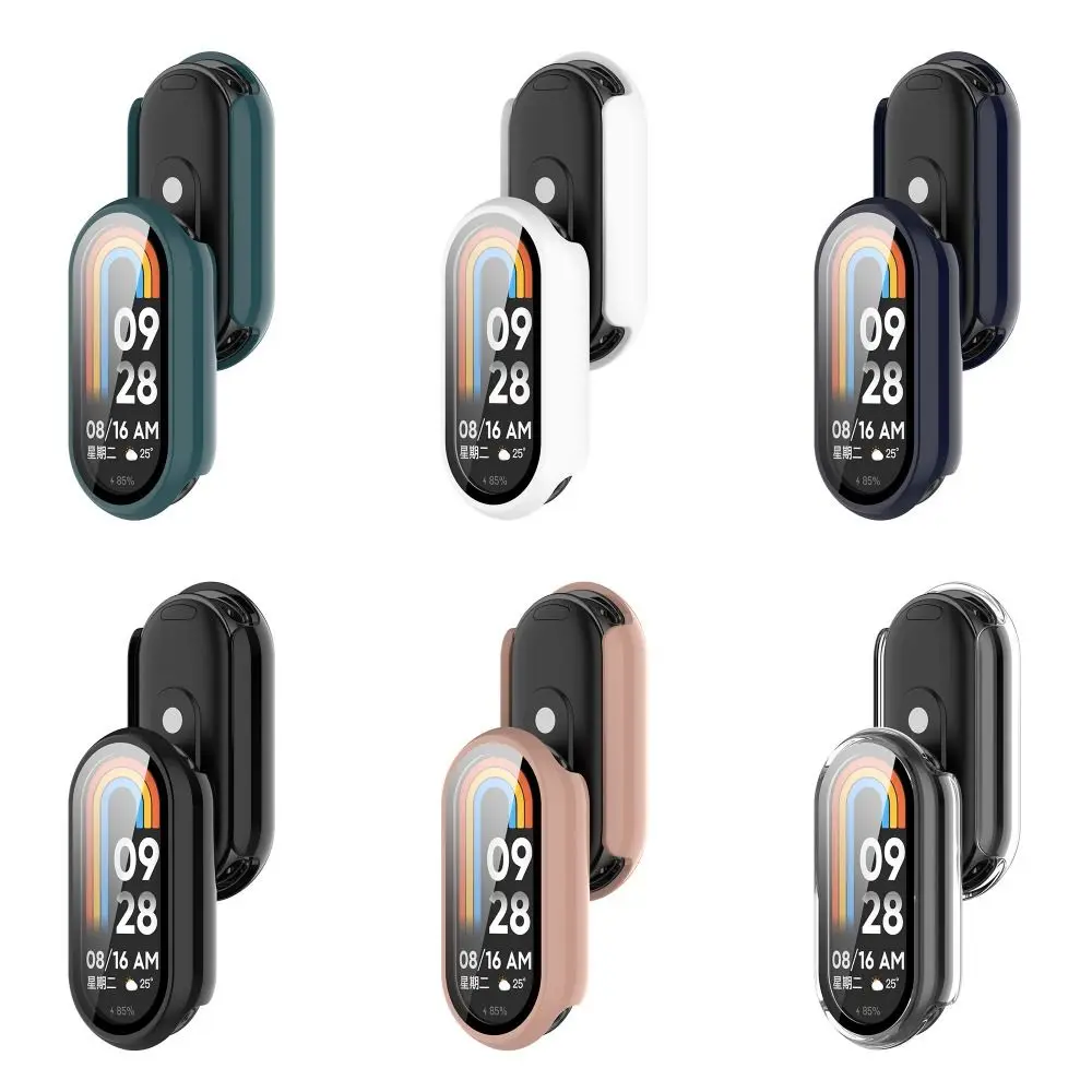 신형 PC+강화 보호 케이스 풀 커버 긁힘 방지 스크린 프로텍터 액세서리 스마트 워치 커버 쉘 샤오미 밴드 9용