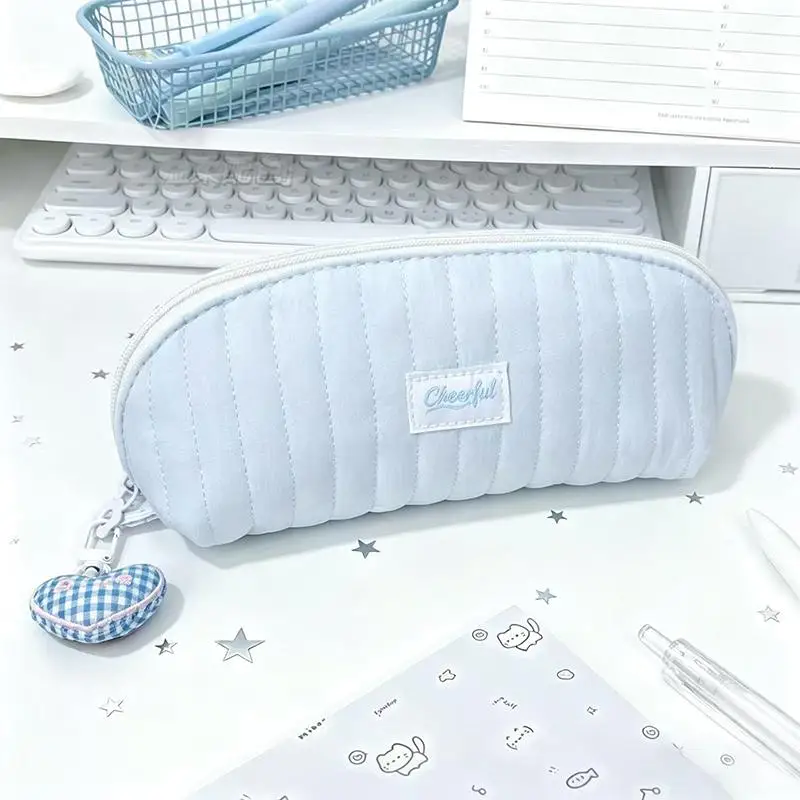 Niedliche Stifttasche mit großer Kapazität, gestepptes tragbares Federmäppchen, bonbonfarbene weiche Schreibwaren-Aufbewahrungstasche, Geschenk für Schüler. – Detail 3