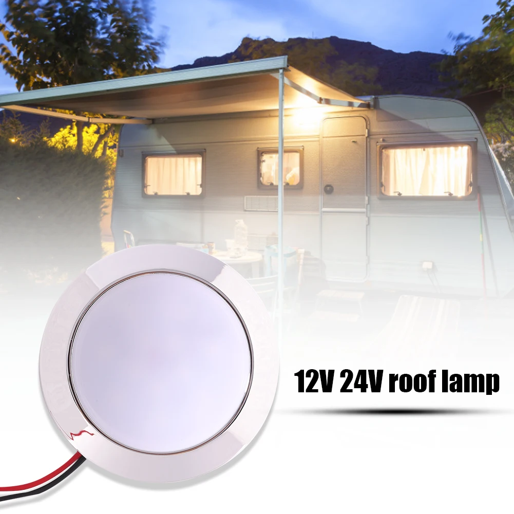 12V Recessed LED Ceiling Lights Auto Dome Reading Lamp IP65 Waterproof 24 SMT LED Panel RV Ceiling Lamp for Boat Camping Trailer