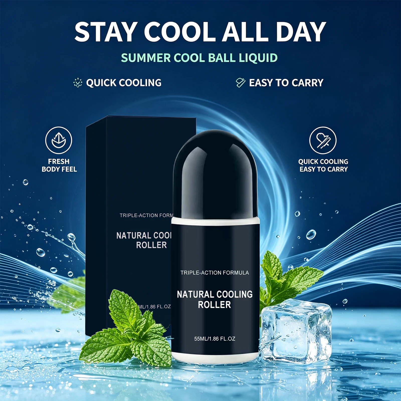 Summer Cooling Roll on Eliminate Body Odor Long Lasting Fresh Portable Body Care for Outdoor Sports Office Summer Daily Use