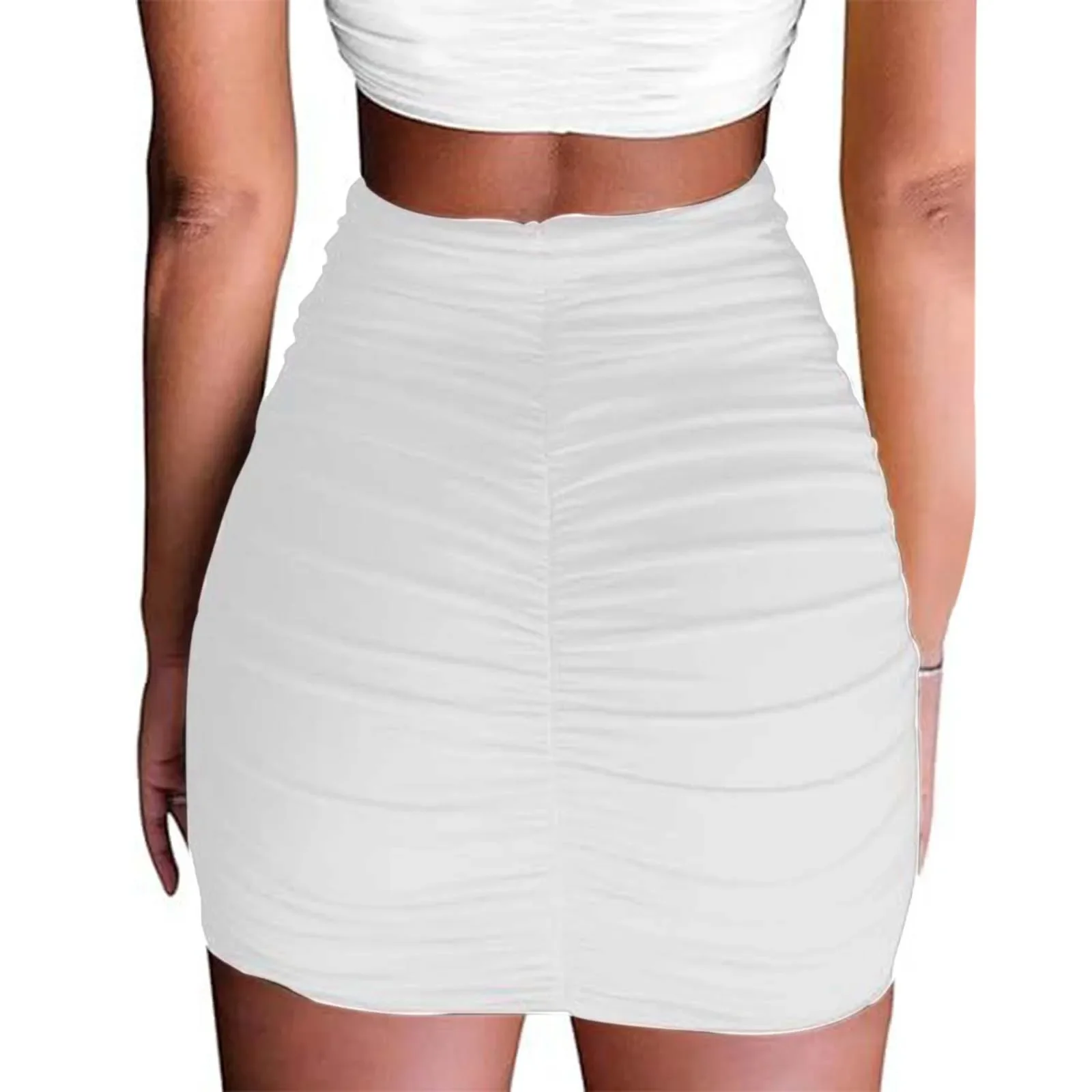 Women'S Summer Short Elastic Pleated Skirts Fashion Mini  Skirt Double Layer High Elasticity Ruched Tight Fitted Midi Skirt