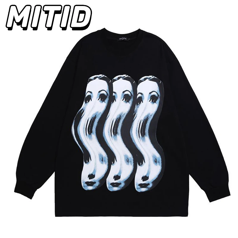 

Мужские худи High Street с принтом Ghost Face, ретро, весна-осень, с длинным рукавом, круглым вырезом, молодежные, хлопковые, мужские свитшоты