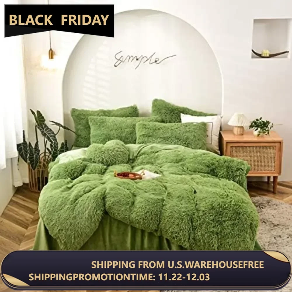 5 PCS Shaggy Duvet Cover Bedding Set - Fluffy Comforter Cover Long Faux Fur Luxury Ultra Soft Cozy