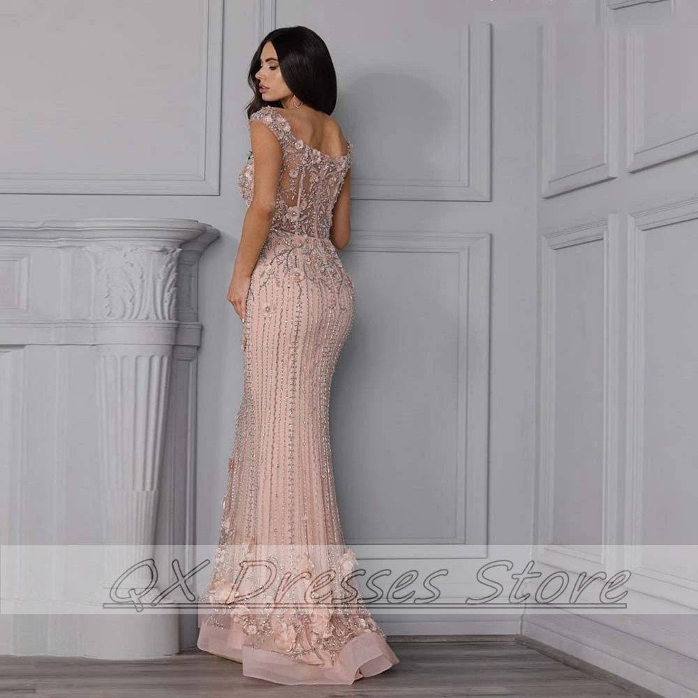 Scoop Long Mermaid Embroidery Mother of the Bridal Dress Floor Length Beaded Groom  Gowns Elegant Wedding Evening dress