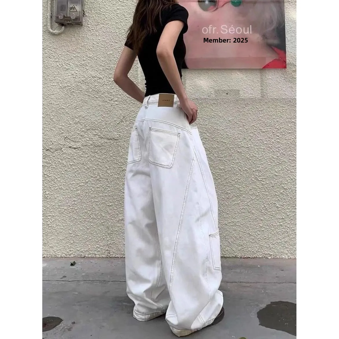 

Американские джинсы с высокой талией, белые, из денима, женские, летние, новые, в уличном стиле, свободные, широкие штанины, повседневные, хлопковые