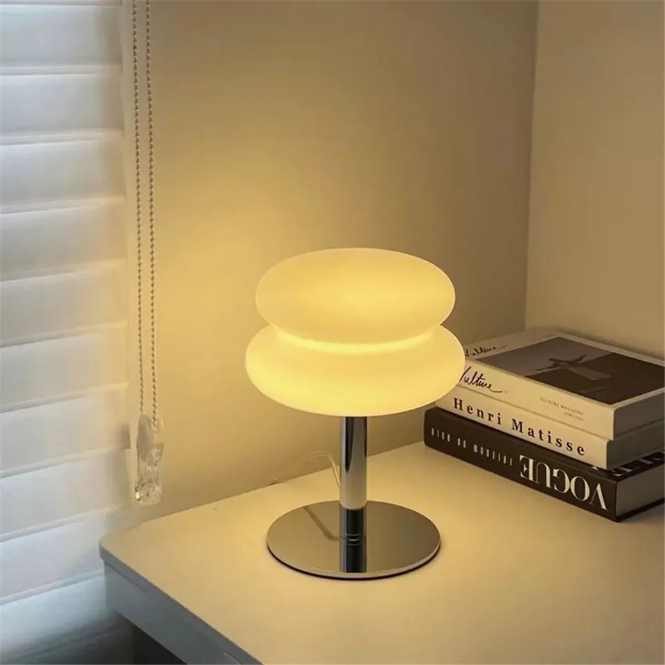 Macaron Glass Table Lamp Egg Tart Desk Lamp Trichromatic Dimming Living Room Atmosphere Bedroom Bedside Decor Lighting