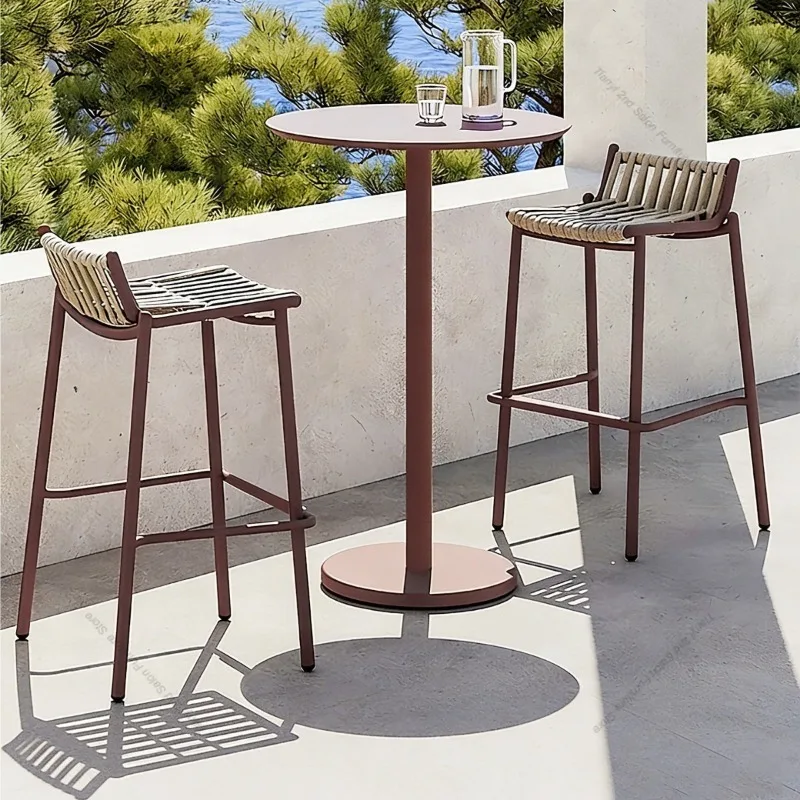 Nordic Outdoor Aluminum Alloy Bar Chairs Modern High End Leisure Outdoor Waterproof Restaurant Bar Stool Cafe Bar Furniture FYBC view 2