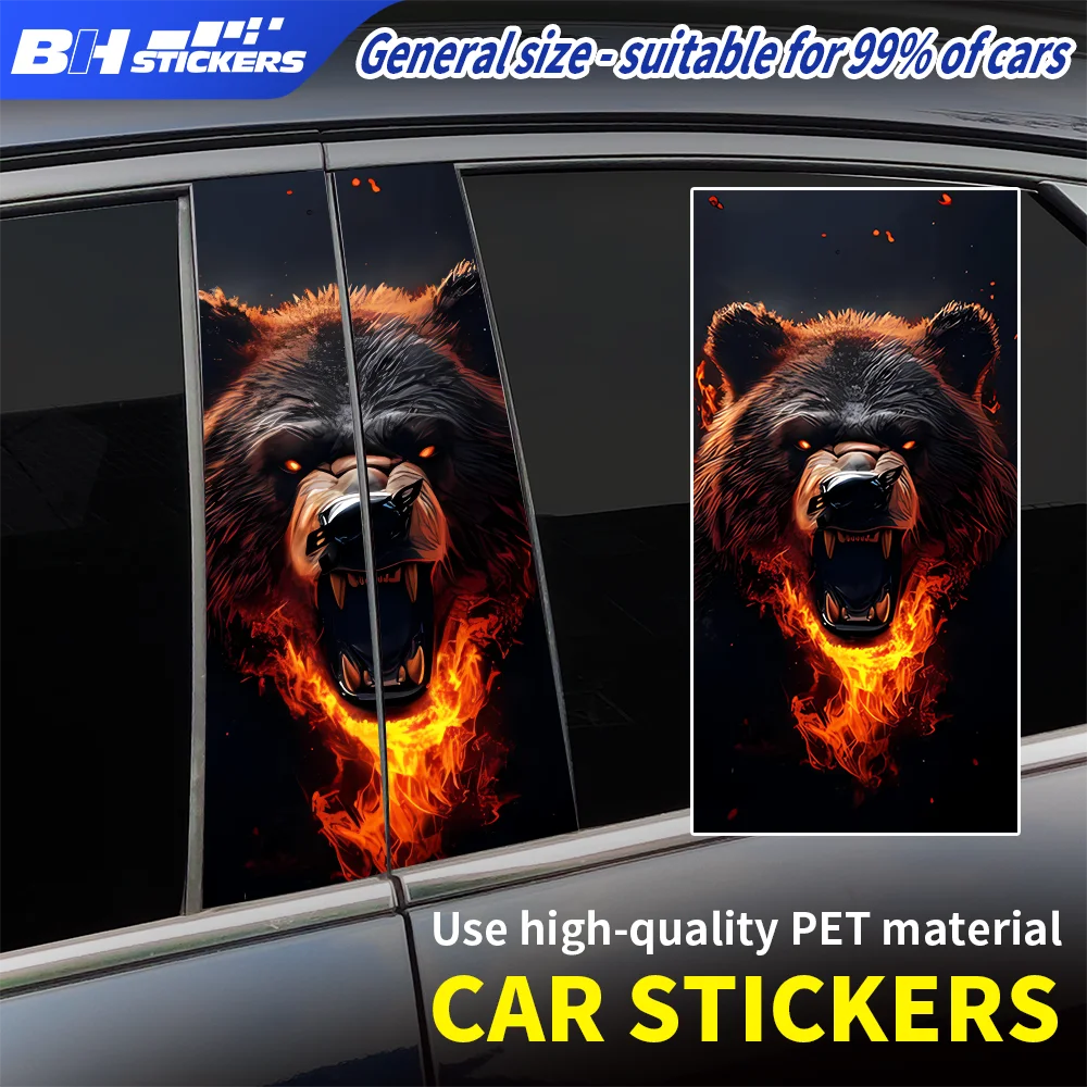 

Artistic Roaring Bear Car B Pillar Sticker Fire Effect Vinyl Auto Window Middle Pillar Decoration Car DIY Accessories 2Pcs