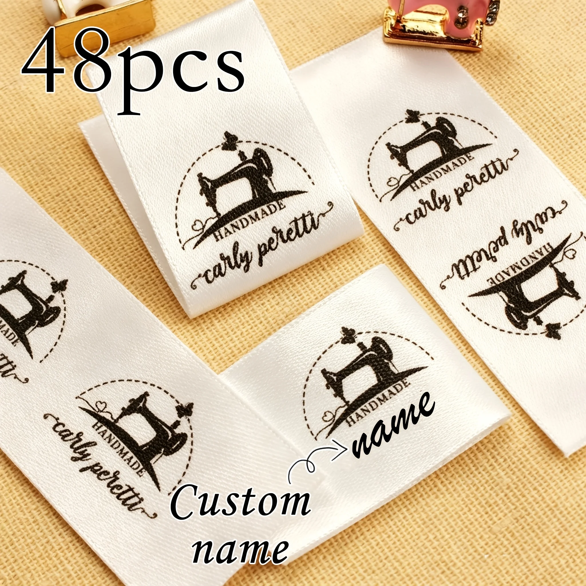 Custom Sewing Labels, 48-Piece Set of Personalized Woven Labels, Clothing Wash Labels, Durable and Washable, Printable Text, Garment, Luggage, Home Textile Accessories, DIY Labels