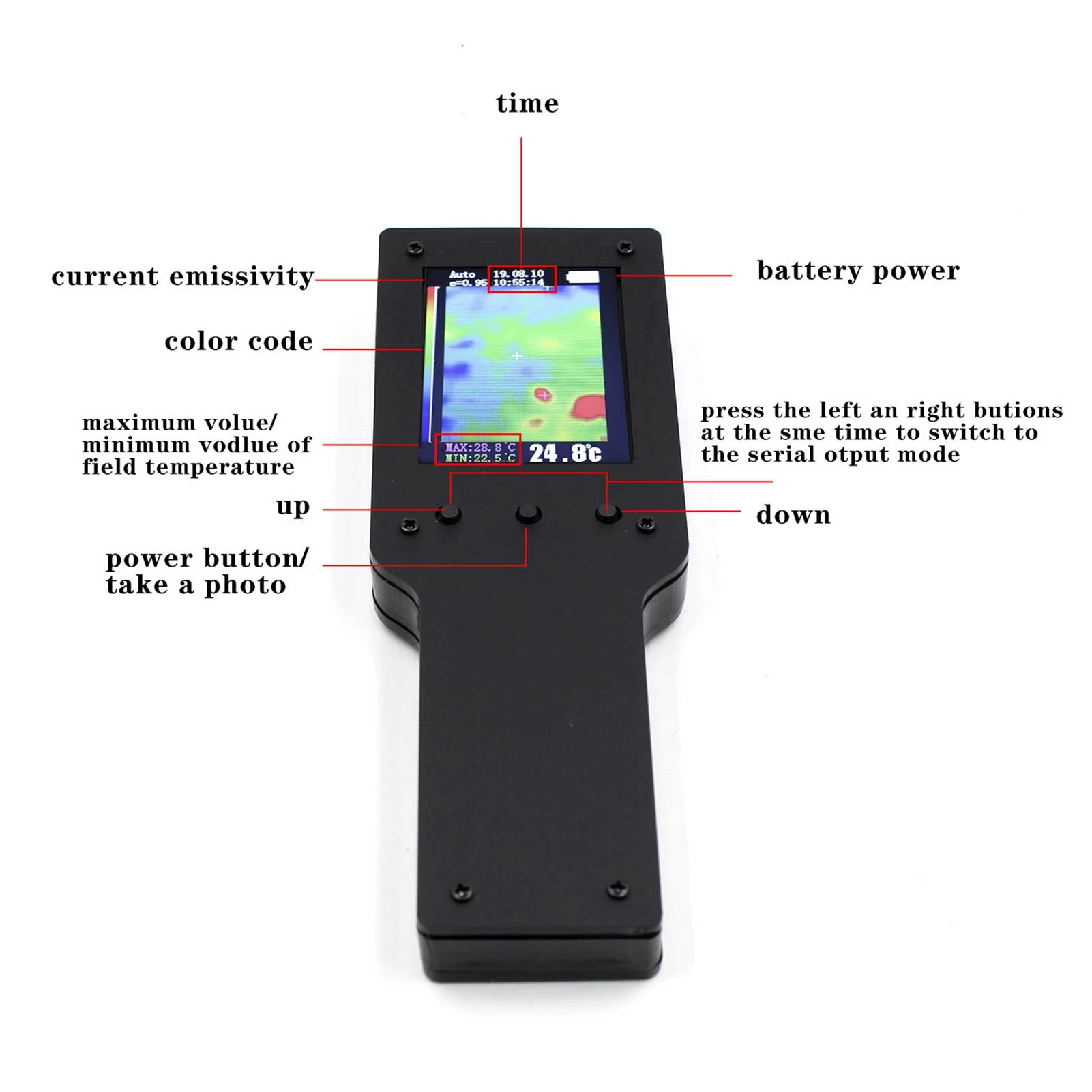 Infrared Thermal Imager Handheld Portable 2.4in LCD Digital Imaging Camera Visual Thermometer Infrared Thermal Imager
