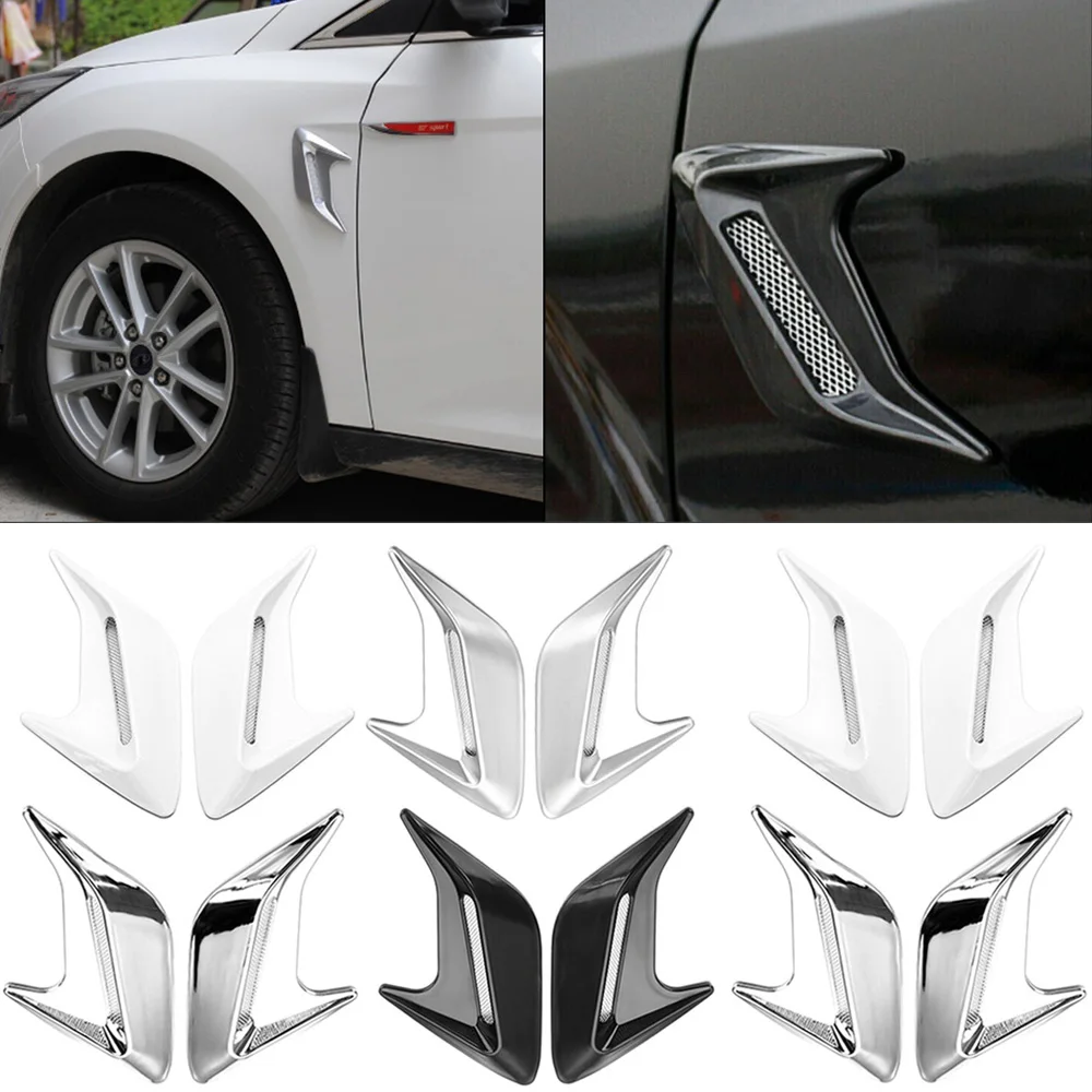 2Pcs Car Side Vent Auto Air Flow Fender Intake Stickers 3D Shark Gill Fender Car Door Air Flow Decoration Fender Decor Accessry