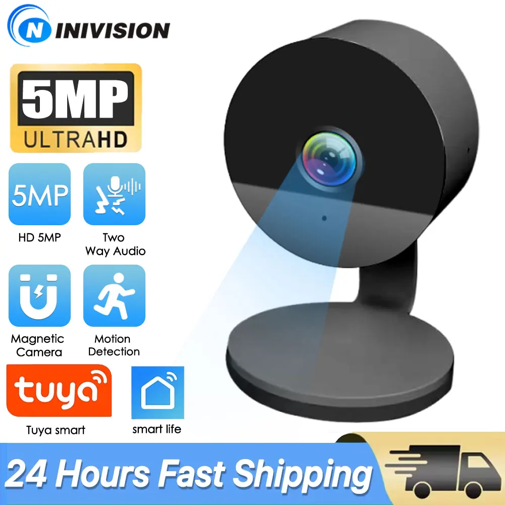 

5-мегапиксельная домашняя черная магнитная камера круглой формы небольшого размера IP-видео невидимая домашняя безопасность радионяня мини IP-камера Tuya Smartlife
