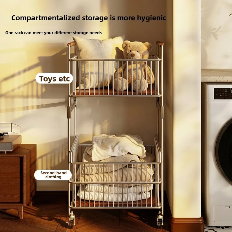 Movable Floor Standing Wheeled Snack Storage Rack Laundry Hamper Cart Living Room Bathroom Laundry Basket with Wheels