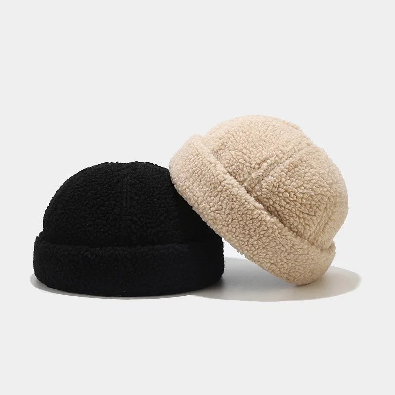 Hot New Beanie Lamb Wool Simple Solid Colour Landlord Cap Men Women Warm Hats Japanese Melon Skin Cap Mens Cap