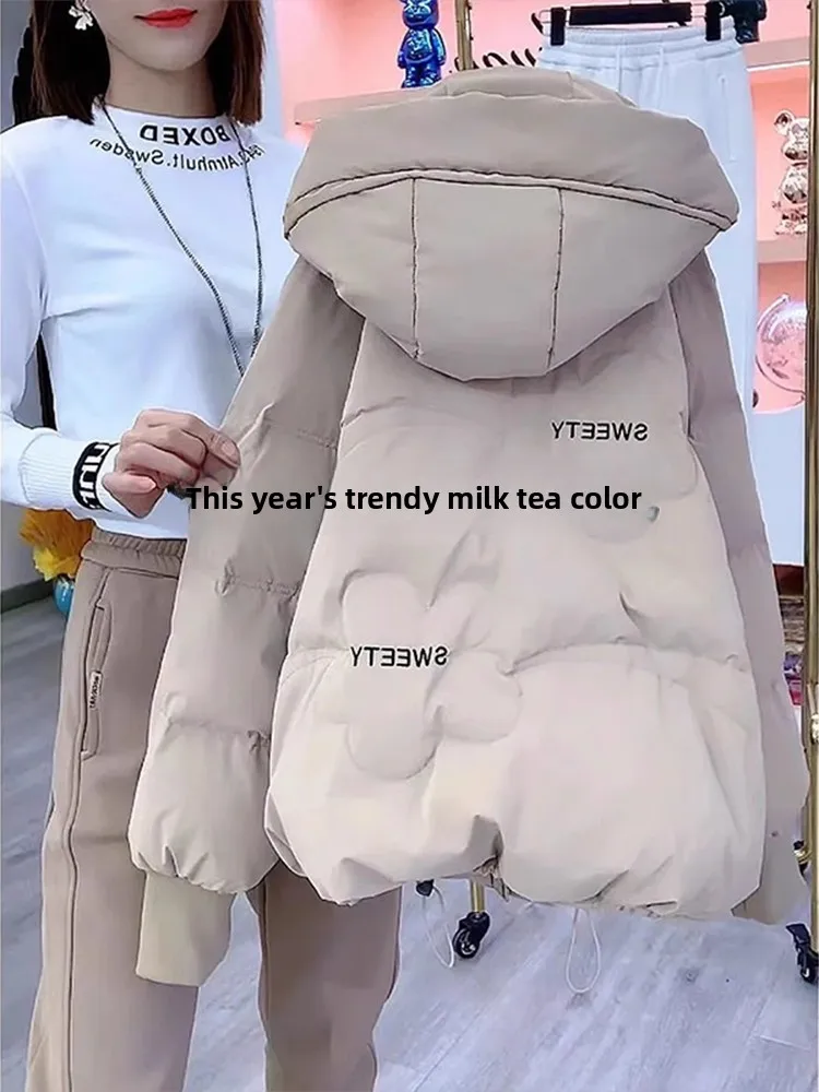 

Женская утепленная хлопковая куртка на флисовой подкладке, осенне-зимняя, новая модель, корейский стиль, свободный крой, с капюшоном и молнией