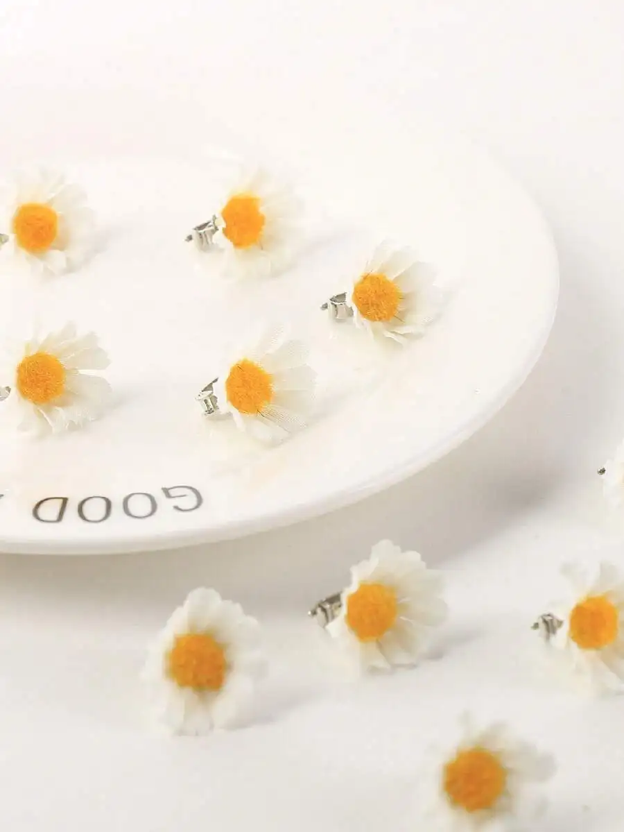 10pcs Daisy Flower Invisible Hair Clips, Boho Small White Floral Hair Rings For Braids, Wedding Bridal Hair Accessories, Summer - view 2