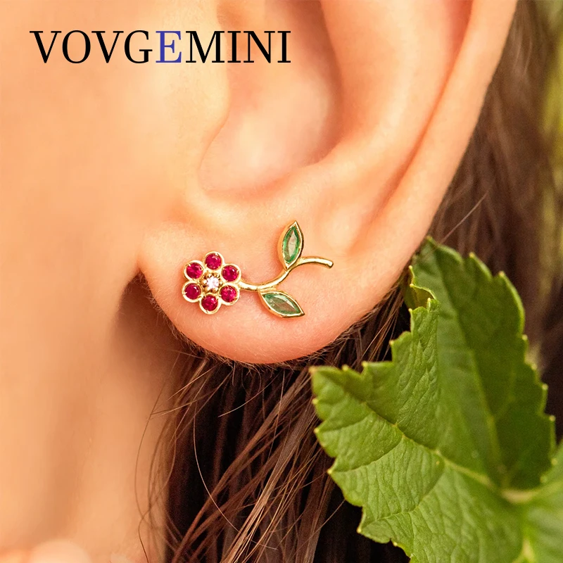 VOVGEMINI Sapphire Ruby Tsavorite Marquise Cut Earrings Silver Real 9k 14k Solid Gold  Flower Design Style Fashion Jewelry