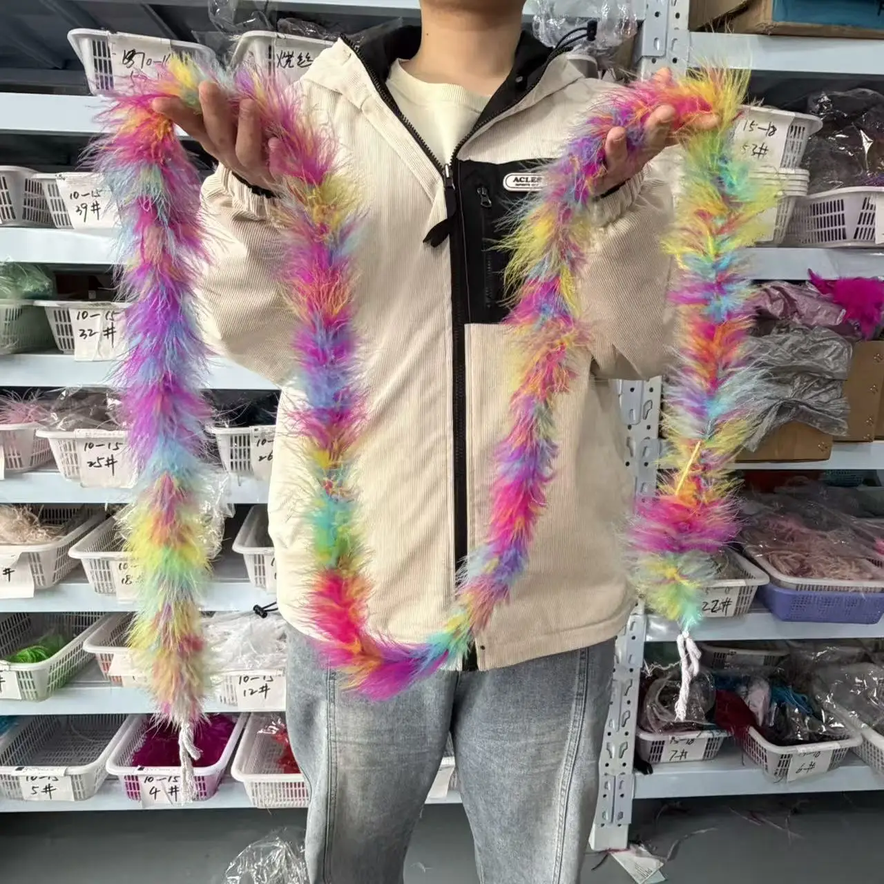 Multicolored 2Meters Marabou Feather Boa Turkey Feathers on Ribbon Shawl 18-20g for Wedding Dress/skirt Decoration Plumes Crafts