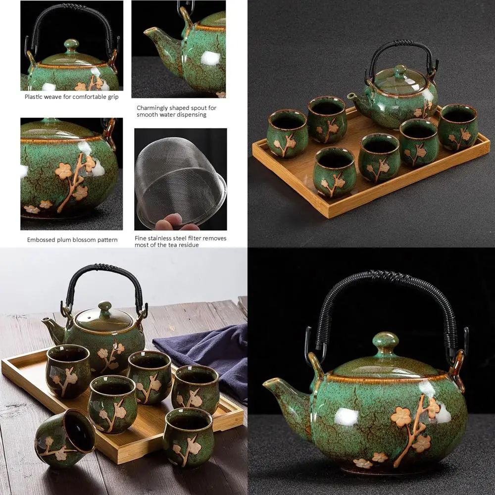 

Японский чайный набор «Цветок сливы»: 1 чайник, 6 чашек, поднос и ситечко для дома или улицы