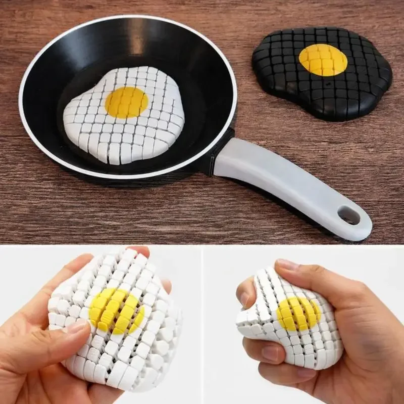 3D Printed Articulated Fried Egg Fidget Toy - Omelette Desktop Ornament Stress Relief Soft Home Decor Gift【SS】