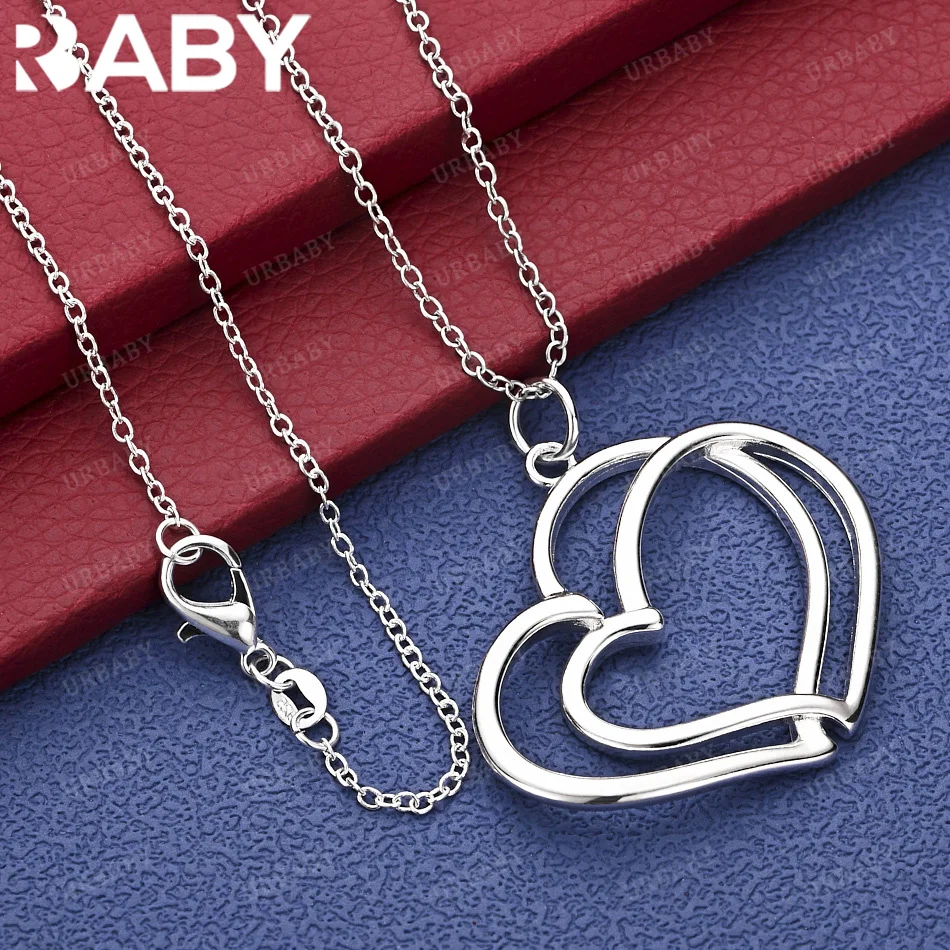 

URBABY 40-75cm 925 Sterling Silver Double Hearts Pendant Necklace Anniversary Gift Popular Wild Fashion Romantic