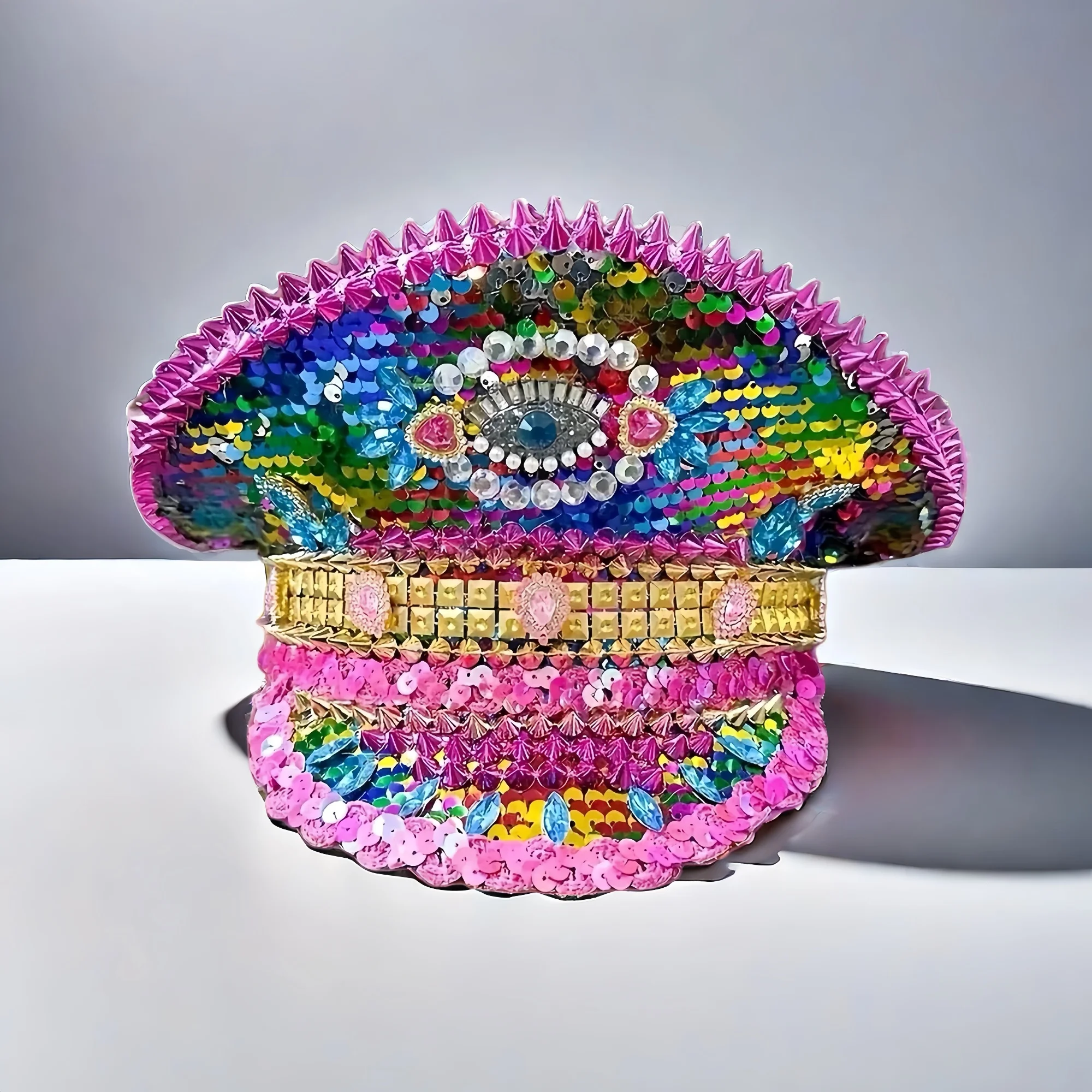 Kolorowy kapelusz na Halloween HongLuan, kapitańskie czapki z dżetami na festiwal Burning Man dla kobiet, akcesoria do cosplay dla kobiet