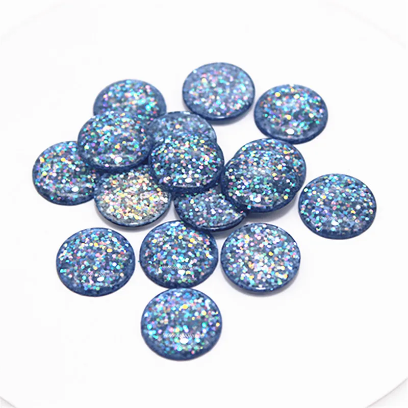 50pcs 16mm Mix Colors Glitter Thin Resin Round Flatback Cabochon DIY Phone/Button Craft Decoration