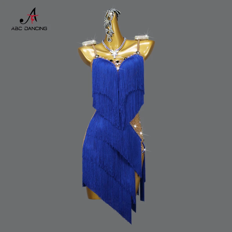 Vestido feminino de dança latina com franja, roupa prática de samba, roupa sexy de festa azul dancewear, tops para senhoras, novo, 2022