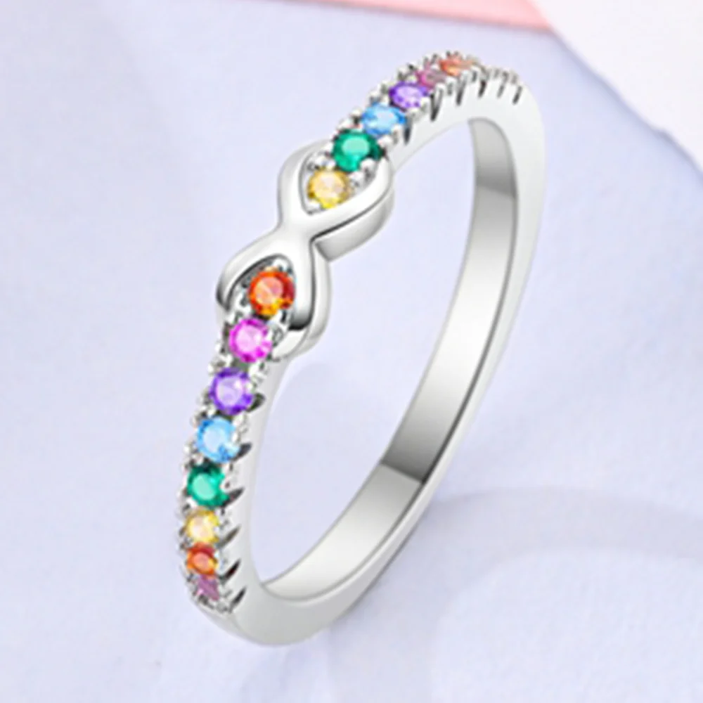 النساء التي لا نهاية لها الحب قوس قزح إنفينيتي خاتم الفرقة خواتم مجوهرات الذكرى عيد ميلاد موضة هدايا للفتيات الأم زوجة